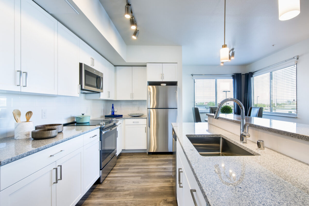 kitchen in open concept apartment